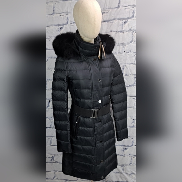 NWT Burberry Abbeydale Winter Jacket Parka Duck Down Blue Fox Fur Hoodie 4 US - Picture 1 of 16